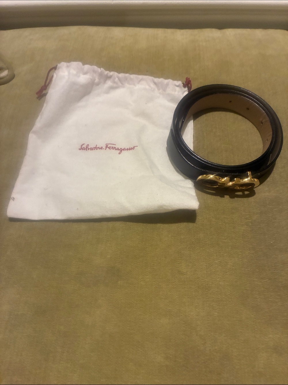 Salvatore Ferragamo Black Leather Double-Wrap Belt with Gold Gancini Buckle
